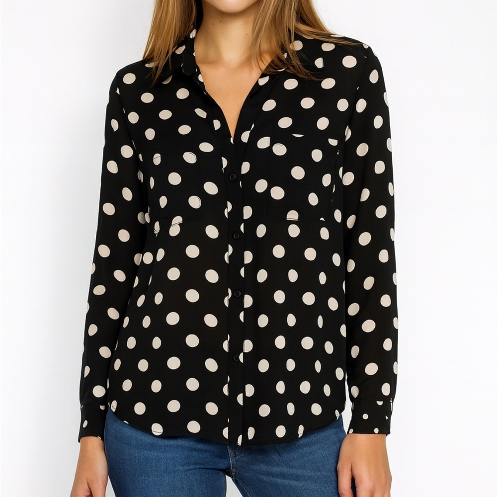 My Michelle Polka Dot Sheer Blouse L Black White Retro Vintage Chic Coquette
